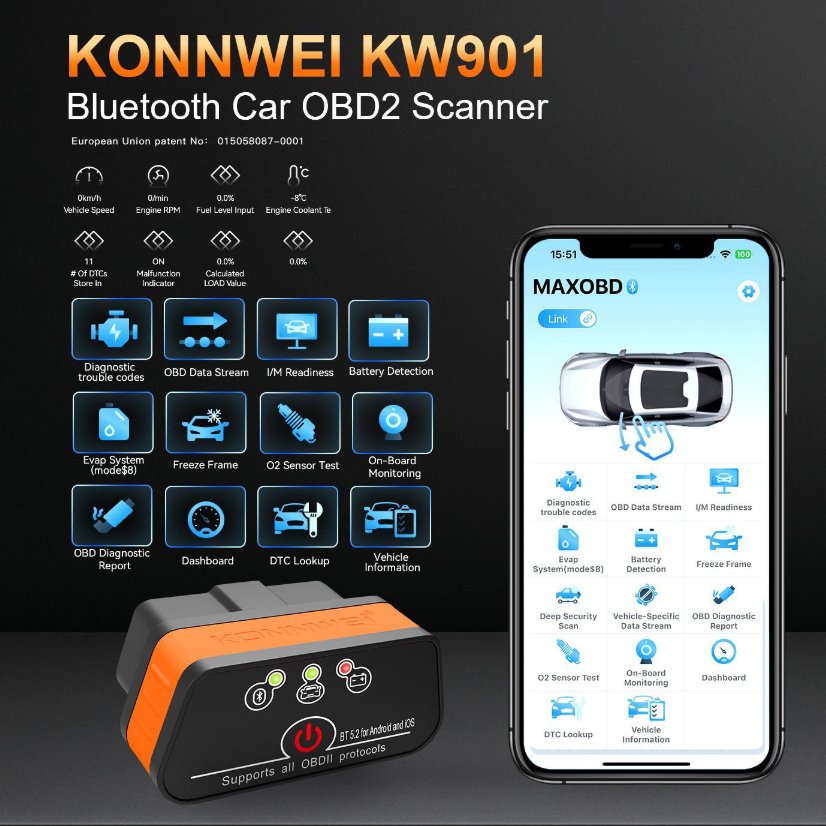 Power Tools English - MINI OBD2 KW901 Bluetooth 4.0 5.0